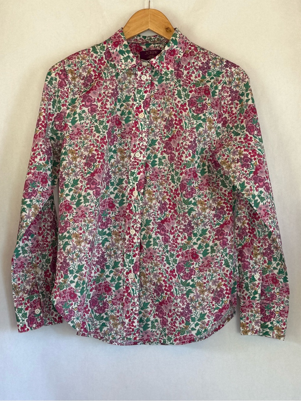 J. Crew Pink, Green and Cream Floral Cotton Button-Down Shirt